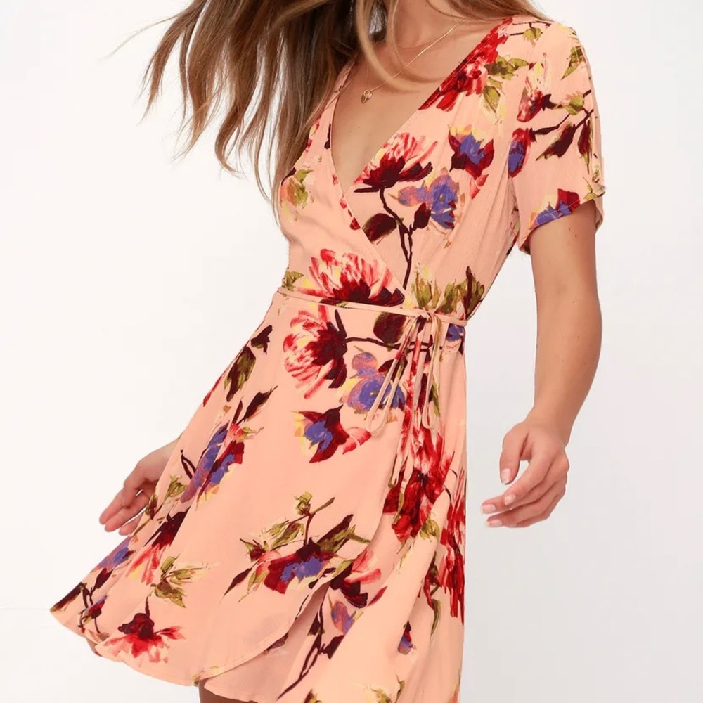 Lulus Cherished Love Blush Pink Wrap Dress Size L